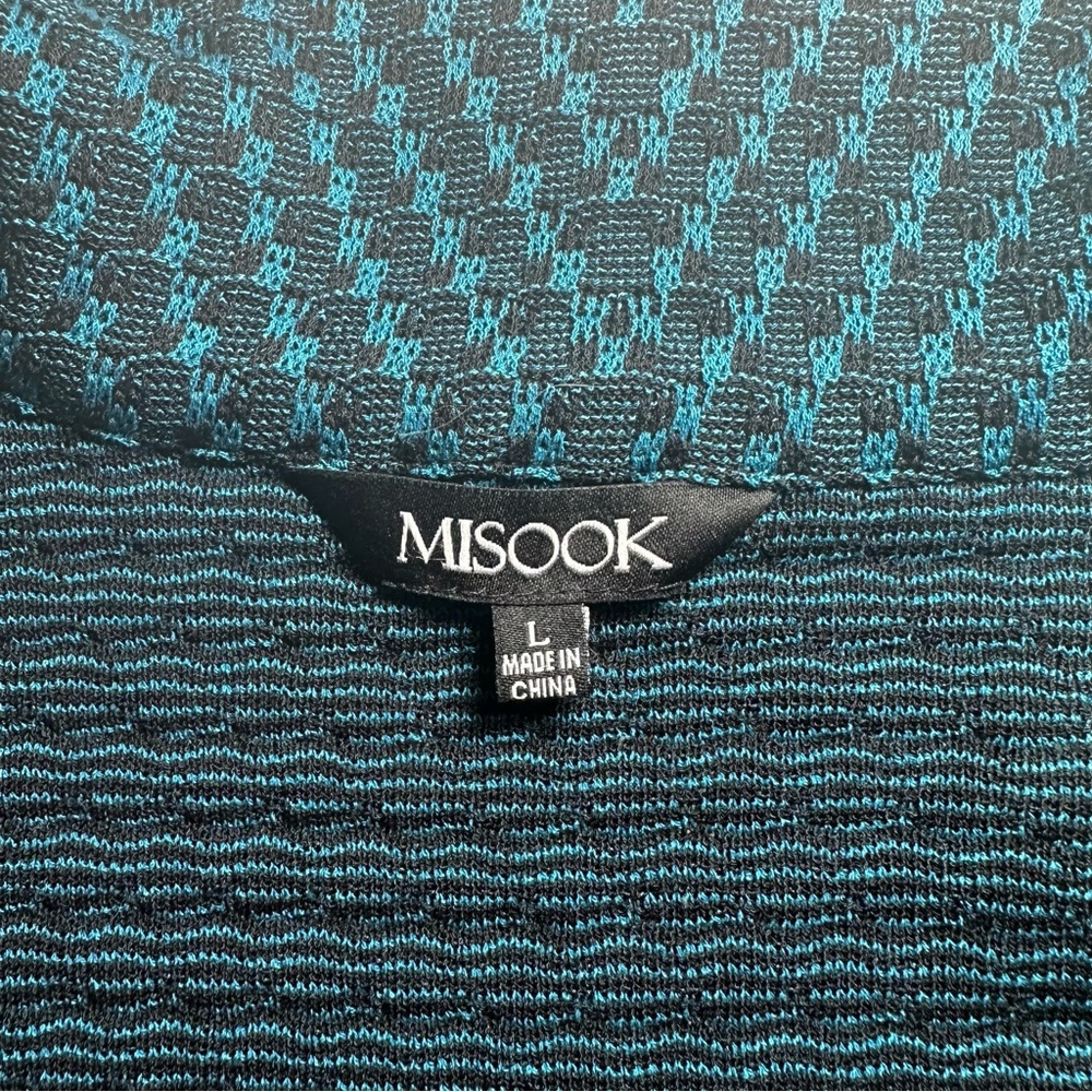 Misook Women’s Galactic Teal & Black Tie Cuff Tailored Knit Jacket- Size Large - Picture 7 of 13